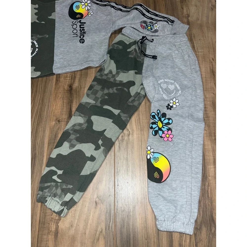 Girls Justice Sport‎ Cropped Hoodie and Sweatpants, Camo/Gray, X Small